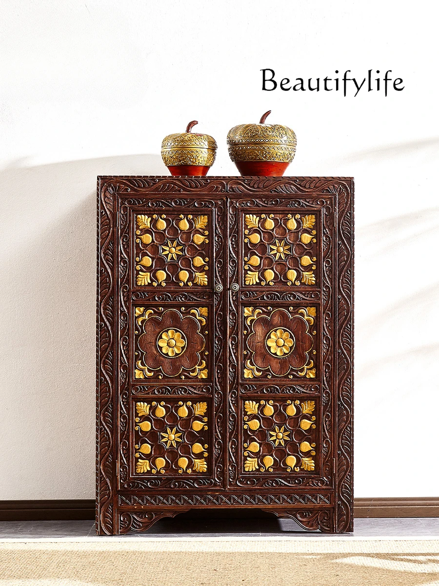 

Wood Carving Furniture Locker Living Room Wall Thai Spa Massage Room Entrance Foyer Entrance Cabinet