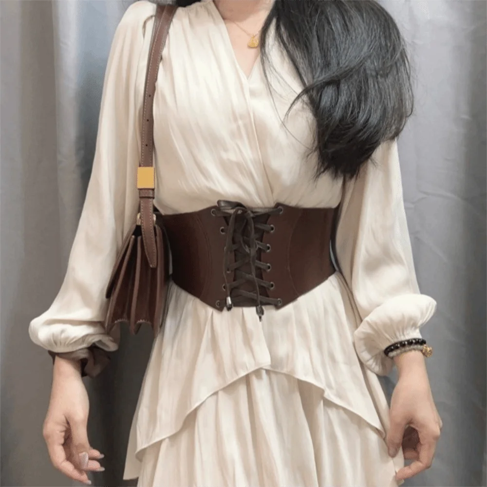 Gothic Spicy Girl PU Leder Korsett Einfarbig Elastischen Breiten Gürtel Abnehmen Bund Western Cowboy Gürtel Damen – Detail 9