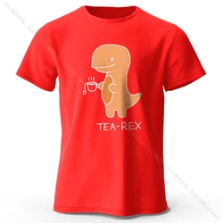 Whimsical Tea - Rex Dinosaur 100% Cotton Unisex T - Shirt - Soft, Breathable, and Playful Design - XXXL (Red)