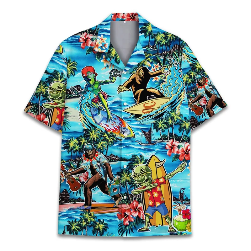 Cool 3d Print Monkey Orangutan Hawaiian Shirt For Men Summer Holiday Shirts Button Short Sleeve Street Beach Surf Aloha Shirt 3
