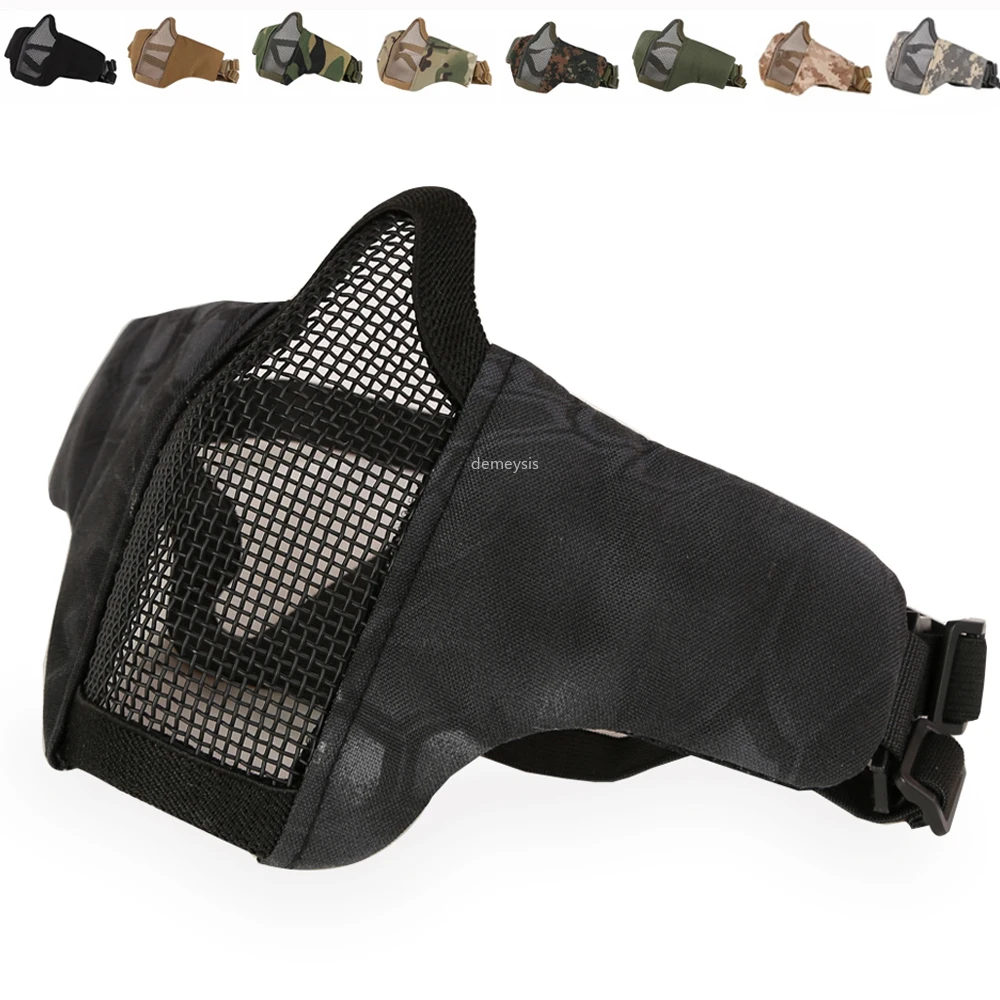 

Military Tactical Half Face Mask Airsoft Paintball CS Foldable Low-carbon Steel Mesh Military Comfortable Protective Masks