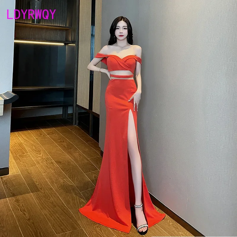 

Новинка 2023, пикантное длинное платье с открытой спиной для ночного клуба, с разрезом, темпераментное вечернее платье с бюстгальтером, платье для ночного клуба