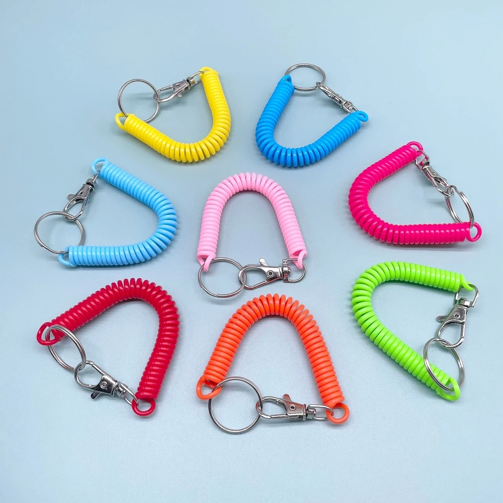 Plastic Retractable Tether Spring Elastic Rope Camping Carabiner Anti-lost  Phone Keychain Portable Fishing Lanyards