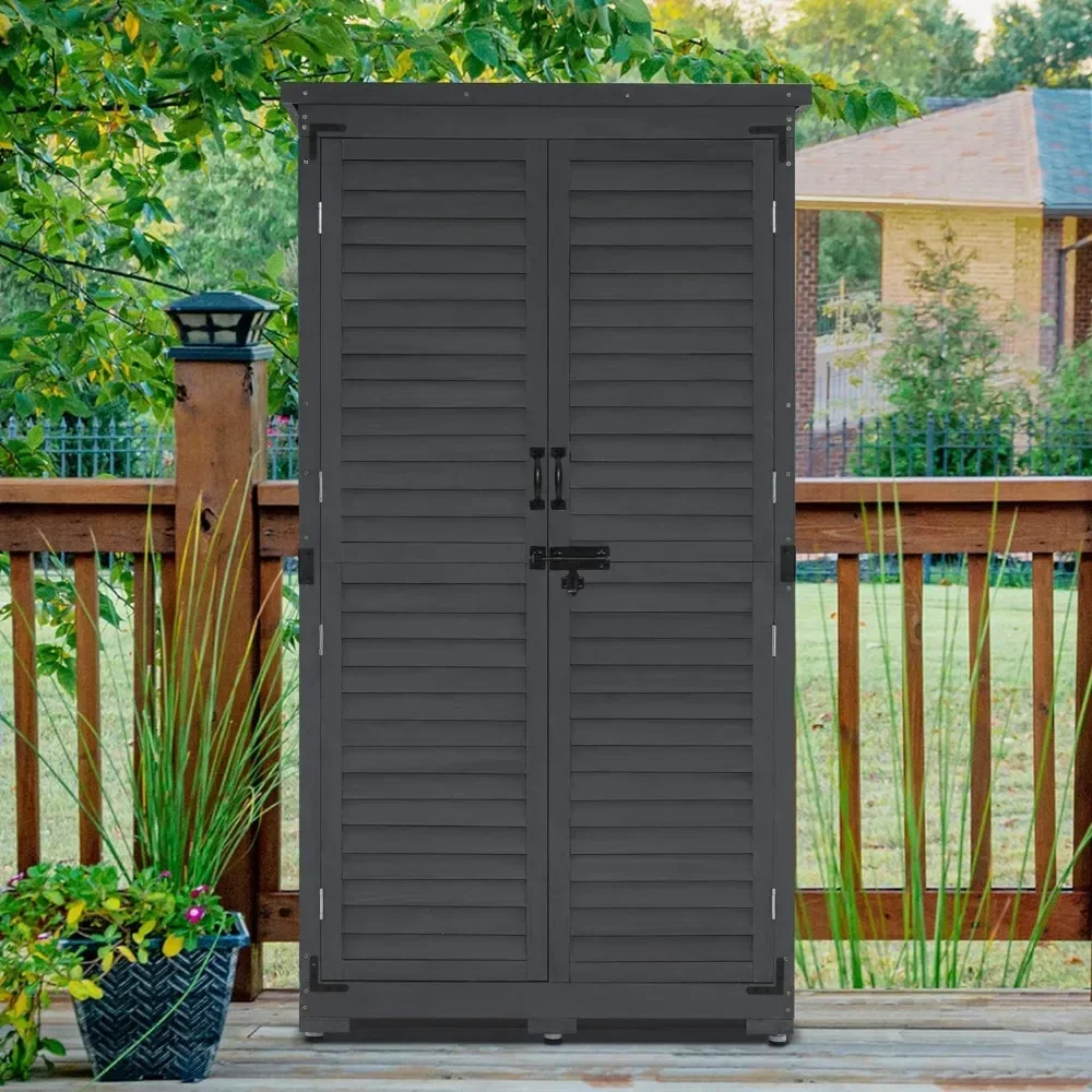

Shed, Outdoor Storage Cabinet, Garden Storage Shed, Outside Vertical Shed with Lockers, Outdoor 63 Inches Wood Tall Shed