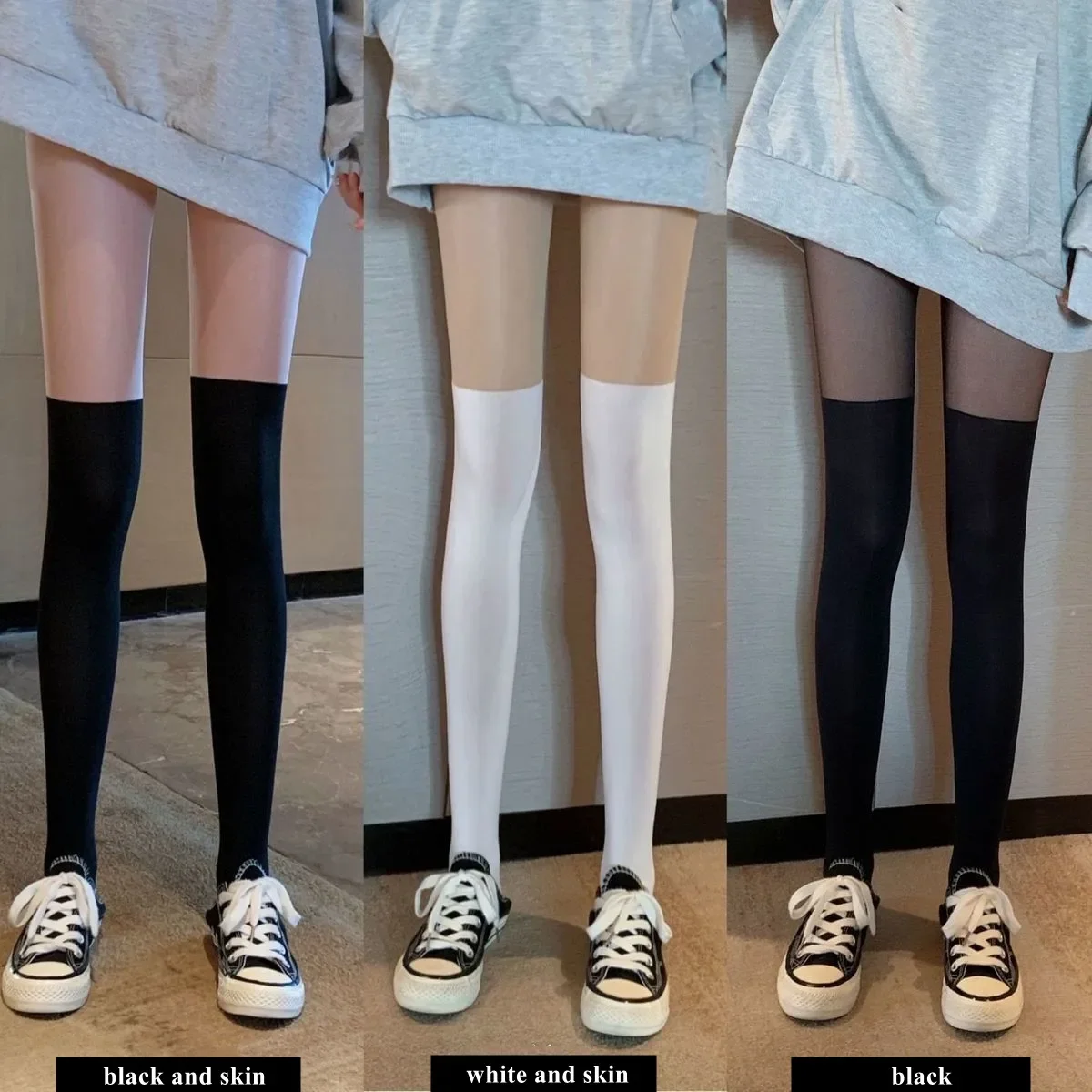 Sexy Patchwork Farbe Frauen Strumpfhosen Gefälschte Strümpfe Oberschenkel Hohe Strümpfe Schwarz Farbe Seide Socken Japanischen Stil JK Socke – Detail 13