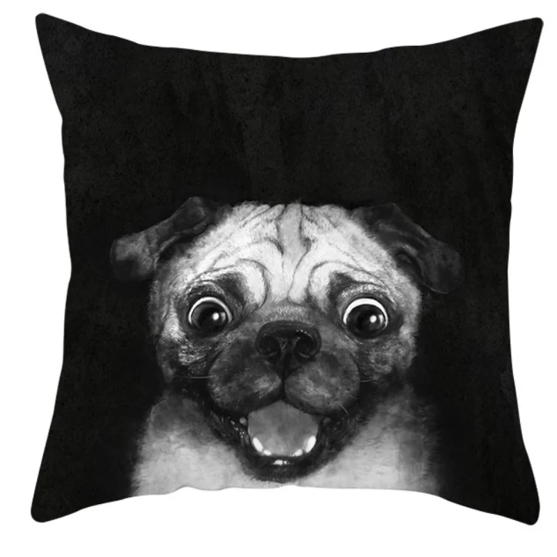 

Cute Animal Velvet Throw Pillow Case Black White Cat Dog Print Linen Cushion Cover 45X45 Office Bed Living Room Home Decor J1873