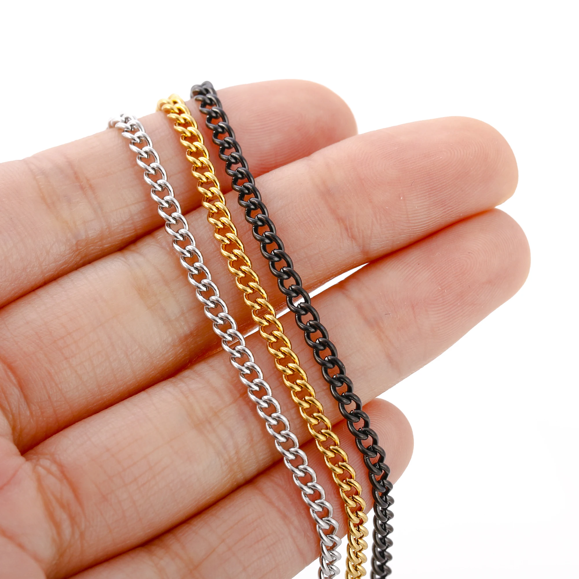 3 stücke Edelstahl kette Halskette für Männer Frauen kubanische Glieder kette Punk 18k pvd plattiert Kragen Halskette Schmuck Geschenk Großhandel – Detail 11