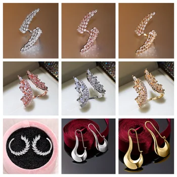 2024 화려한 천사 날개 모양의 스터드 귀걸이, 여성용 풀 블링 블링 화이트 CZ 스톤 웨딩 파티 패션 액세서리 2023