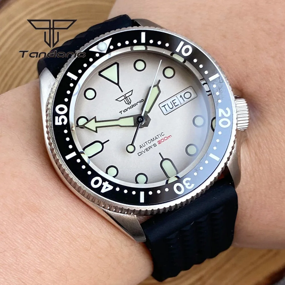 Tandorio Date Week NH36 37mm 20Bar Automatic Diving Watch for Men Lady Sapphire Crystal Luminous 3.8 Crown Mechanical Wristwatch tandorio diving automatic watch for men nh35a movement 20atm auto date 200m water resist 39mm sapphire crystal screw in crown