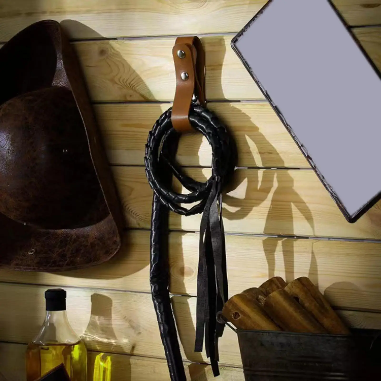 Belt Whips Holder Sturdy with Belt Loops Faux Leather Whips Waist Belt Bullwhip Whips Loop for Horse Riding Traveling 2