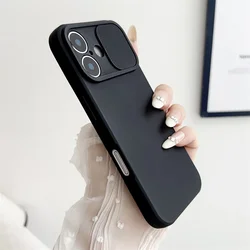 Enhanced Slide Camera Lens Protection Soft Silicone Shockproof Bumper Case Cover - iPhone 14 (Black)