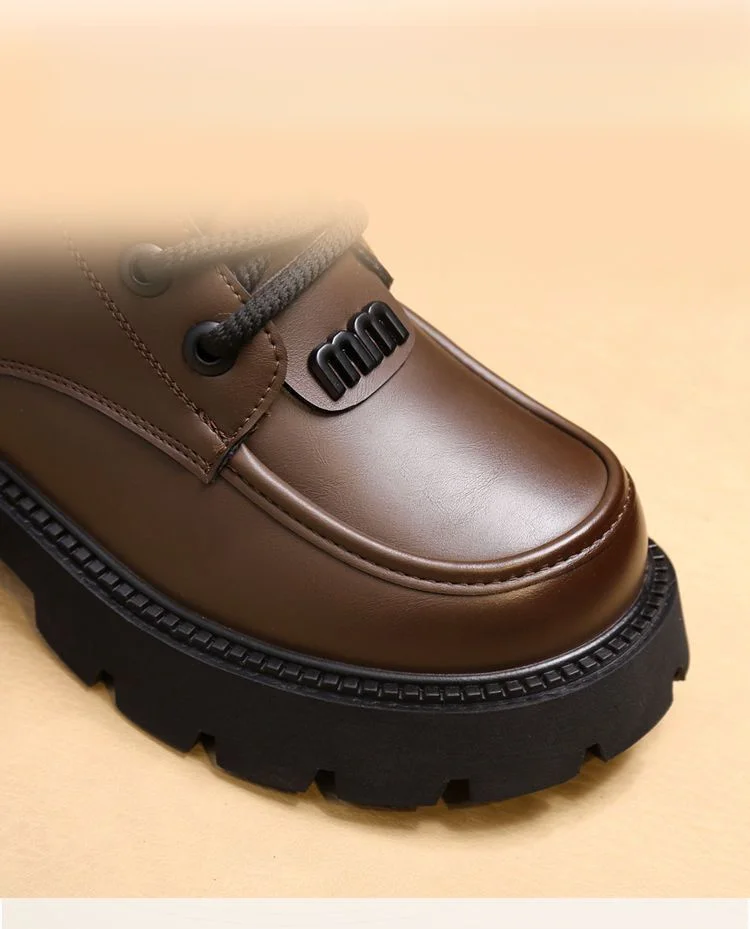 Fall/Winter Trendy Leather Round Toe Thick-soled Mid-range Boots Cyber Celebrity Street Shops Fashion Women's Shoes_voghion.com