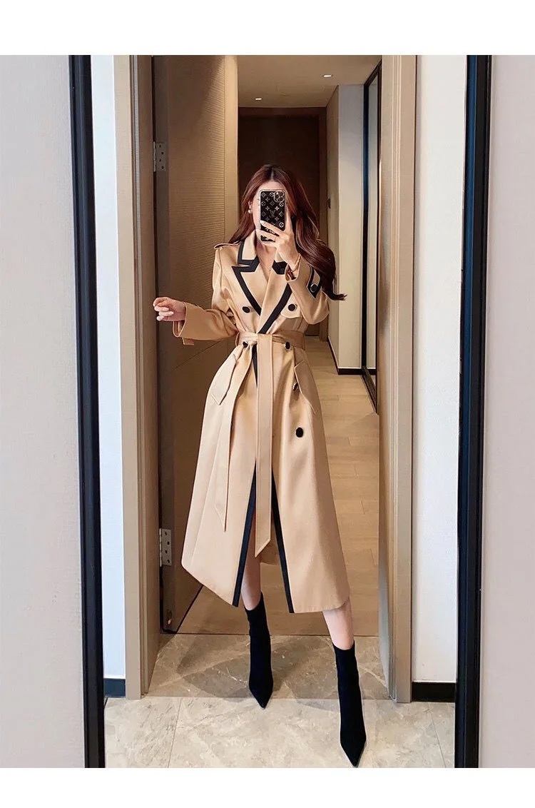 Women's Coat Spring Autumn Windbreaker Khaki Jacket Female Stitching Windproof Long Ladies Cloak High-end Custom Trench Coat New hooded puffer jacket