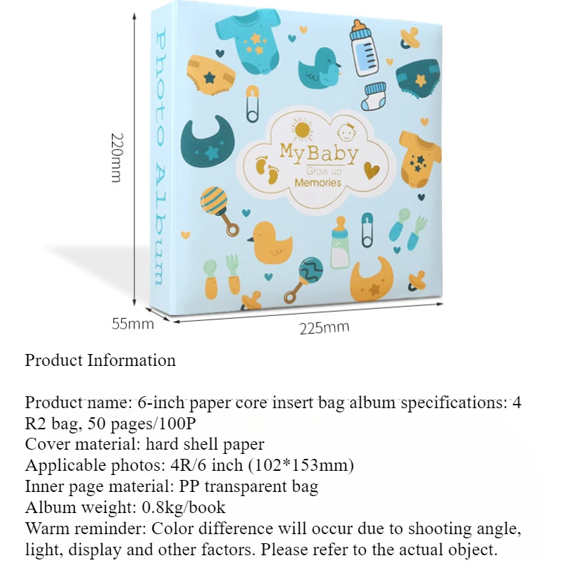 Photo Album with 200 Insert Pockets for Baby Growth