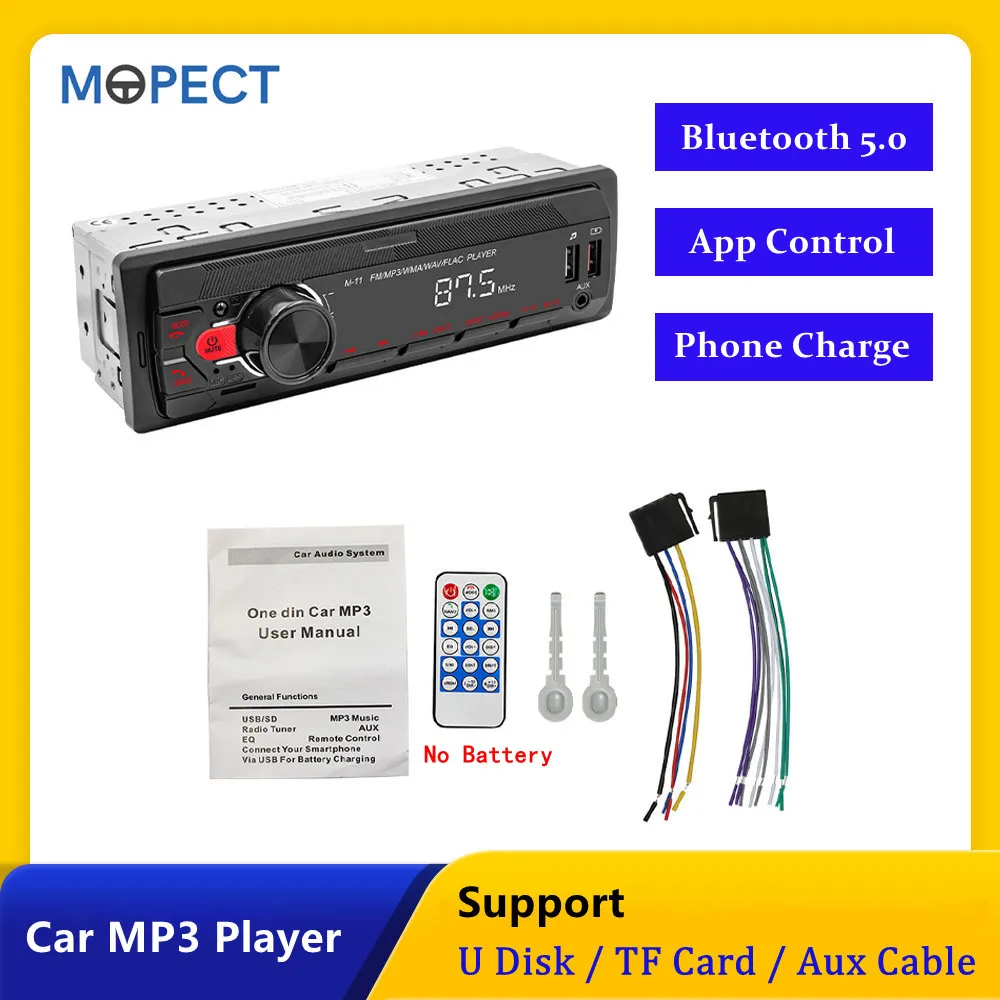Автомагнитола 1 Din с MP3-плеером, FM-радио, Bluetooth 5,0, автомобильный стереоприемник, система громкой связи, поддержка звонков, USB-накопитель, TF-карта, Aux-кабель