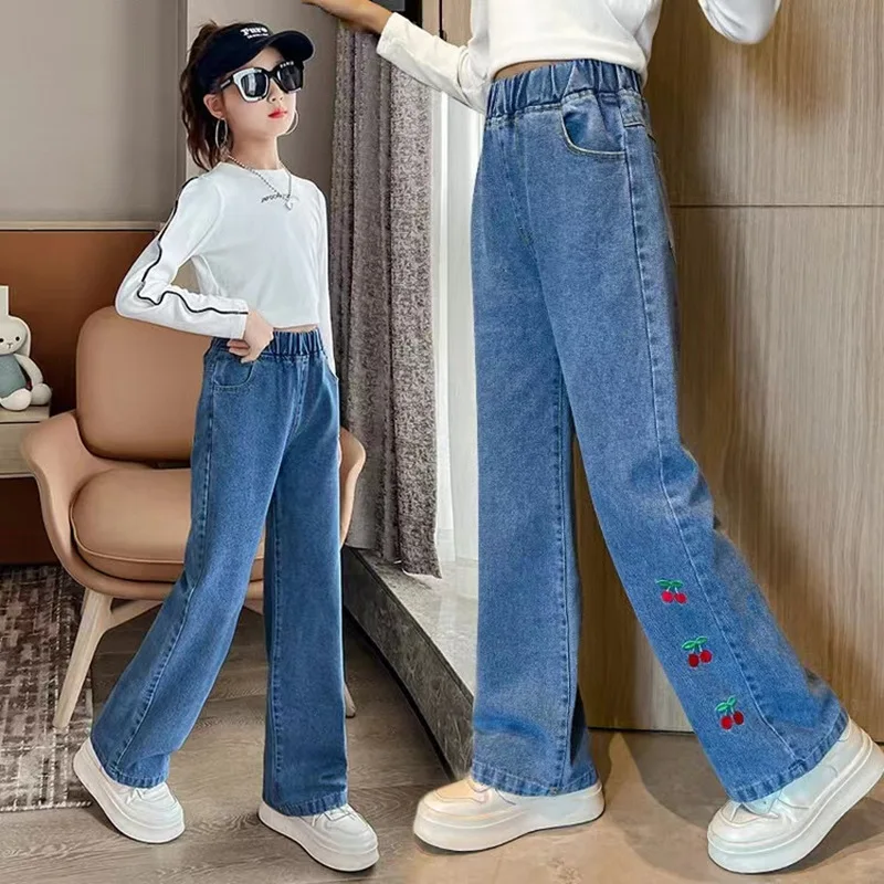 Modische Kinderjeans für Schüler, Streetdance-Stil, Stylische Jeans für Mittlere und Große Kinder, Bestickte Weite Hosen mit Geradem Bein – Detail 8