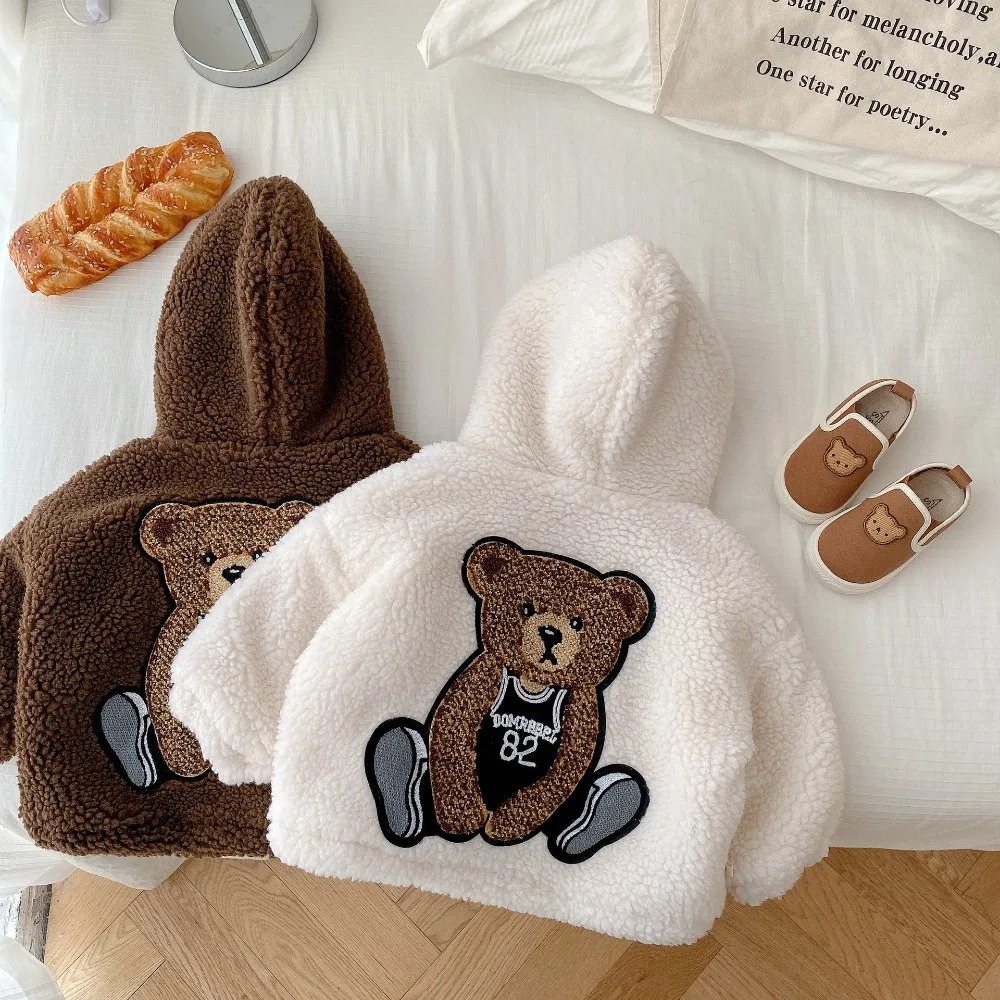 

Baby Boys and Girls Coats Thickened Bear Fluffy Children‘s Fashion Outerwear 0-6Y Autumn Winter Hooded Jacket Infant Outfits