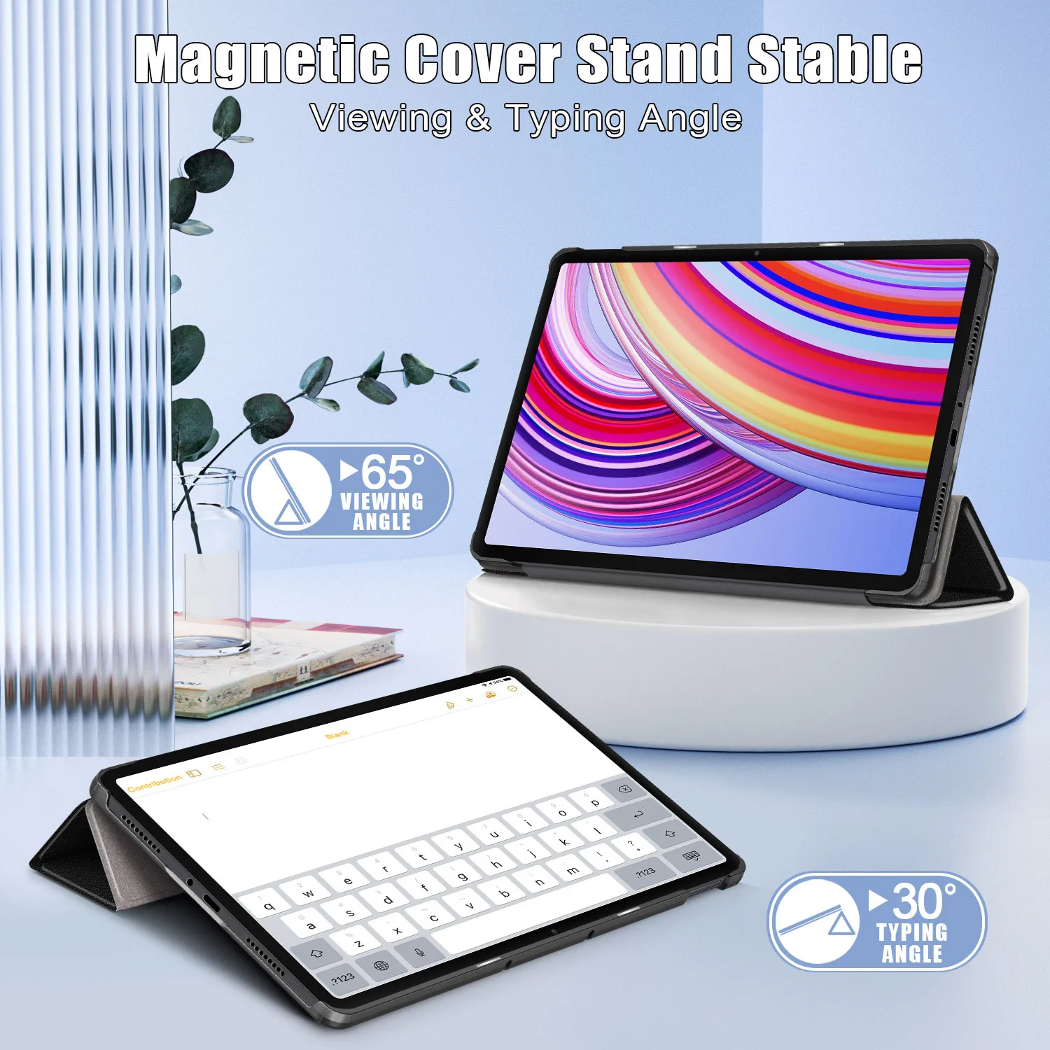 Premium PU Leather Tri-Fold Stand Tablet Case with Auto Sleep/Wake Function - Hard Back Protector