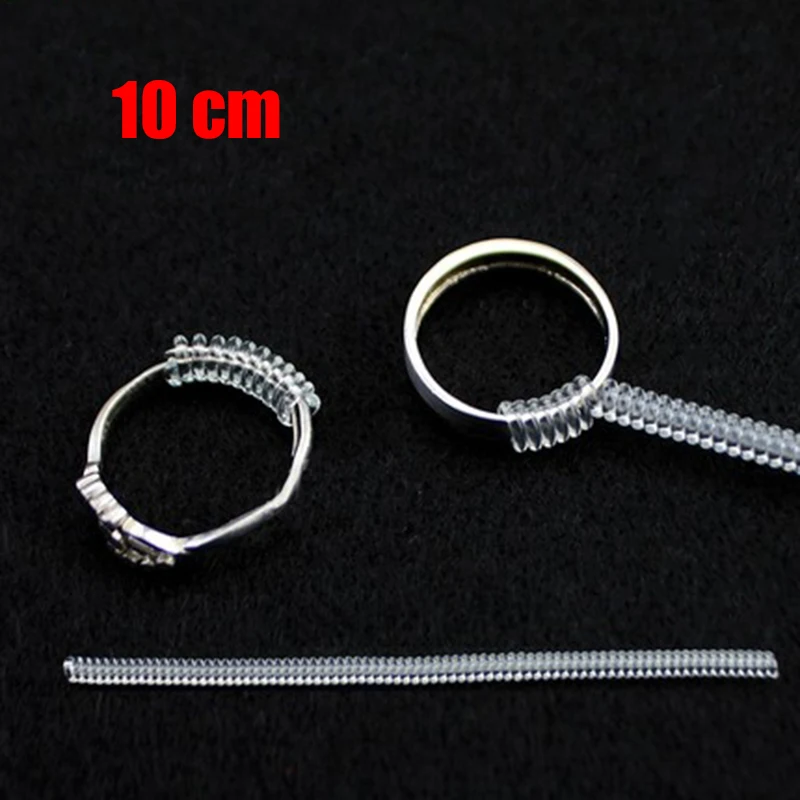 Anillo tensor en espiral de 10 Cm y 4 tamaños, ajustador de silicona transparente para anillo suelto, protector de joyería