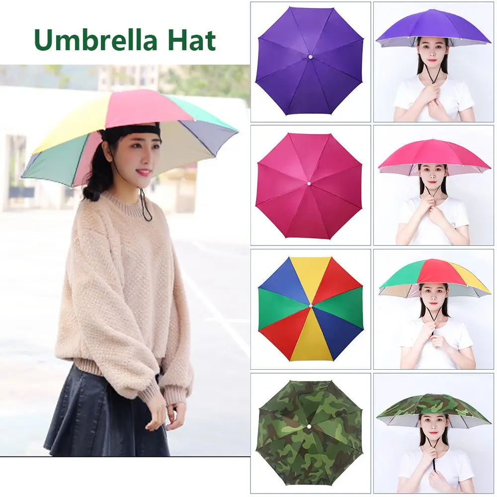 Portable Umbrella Hat Head Wearing Sunshade Rain Gear Outdoor Folding Umbrella Fishing Camping Beach Head Hats Windproof  New