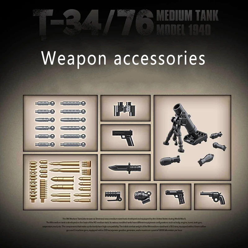 군사 소련 T-34 중형 탱크 빌딩 블록, WW2 육군 무기 표범 KV-2 타이거 I 헤비 탱크 기술 브릭, 어린이 장난감