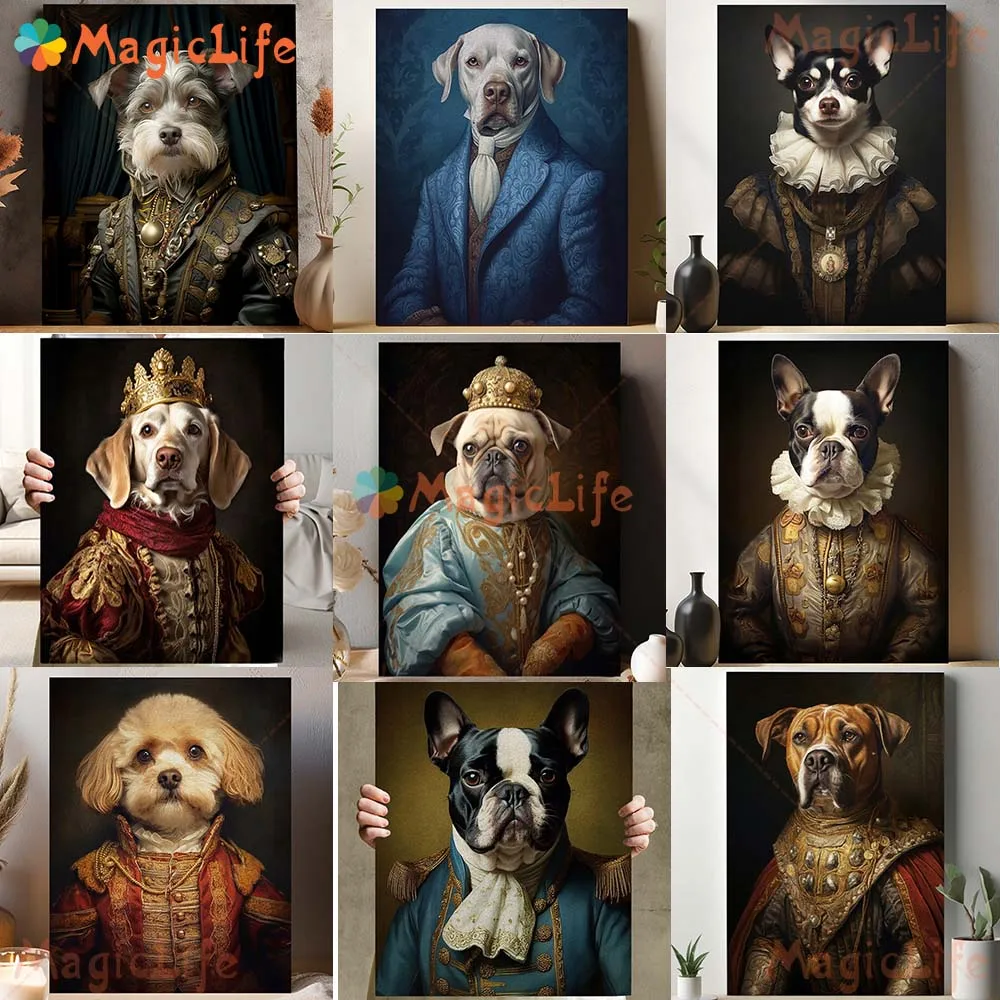 

Custom Cat Pet Portrait King Prince Animals Dog Poster Gift Wall Art Canvas Painting Wall Pictures For Living Room Unframed