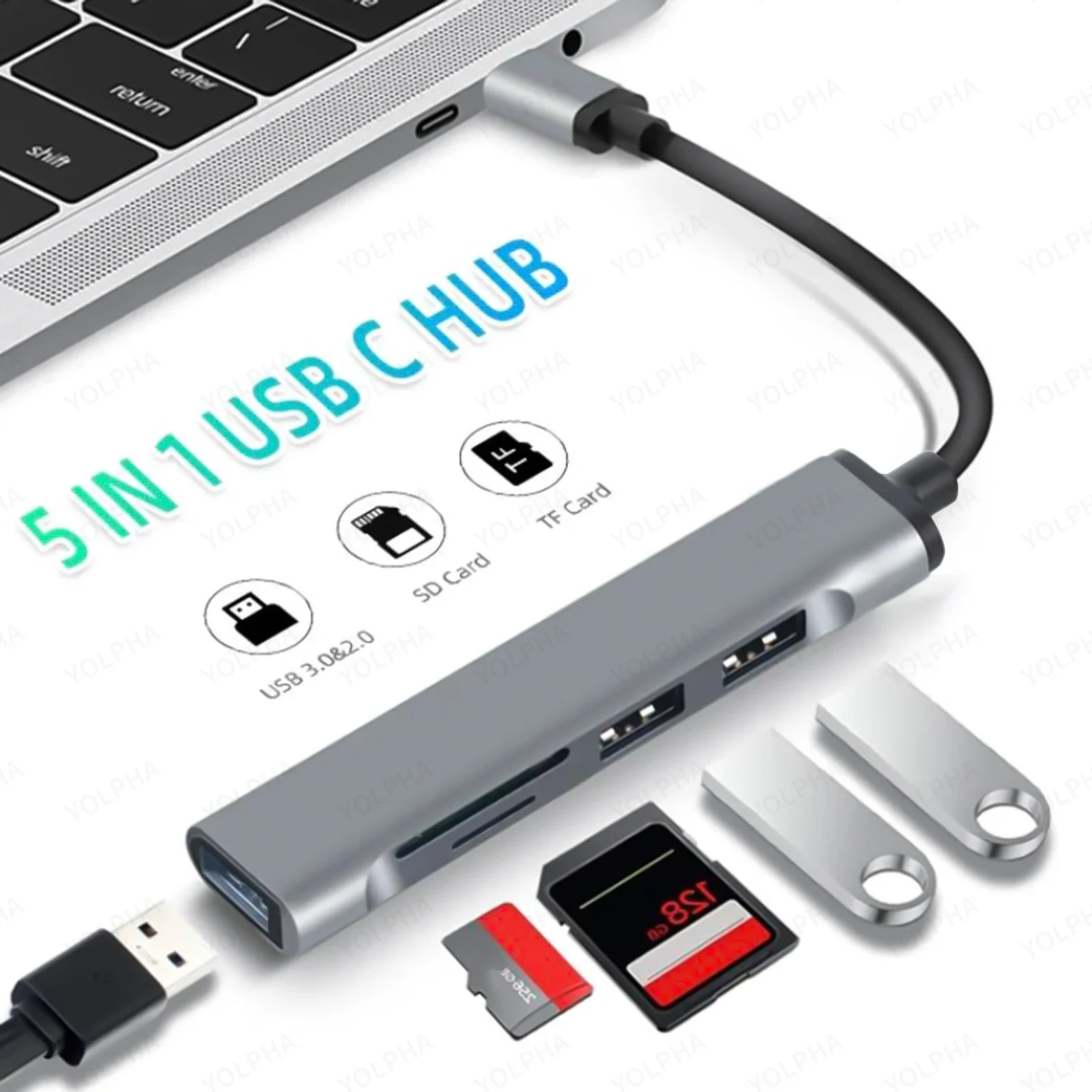 5 In 1 Usb Hub Sd Tf Card Memory Card Reader OTG Adapter High Speed Multiport Macbook Computer Usb 3.0 2.0 Hub Splitter usb hub adapter memory card reader usb port adaptor usb hub converter cable converter