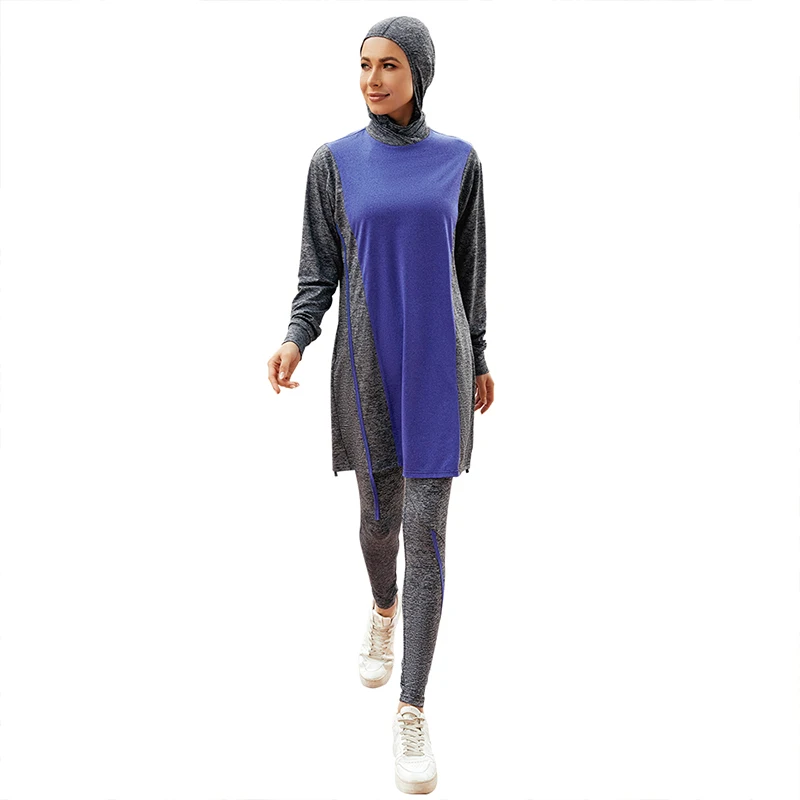 Costume da bagno musulmano donna costume da bagno modesto donna costumi da bagno solidi con protezione UV Burkini 3 pezzi Burkini Femme Musulmane