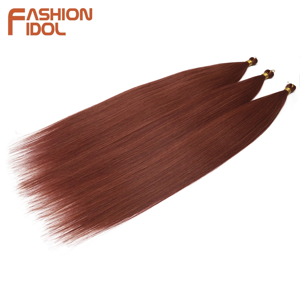 FASHION IDOL 28 Inch 300g Straight Hair Synthetic Crochet Braids Hair Braiding Hair Bundles Ombre Orange Crochet Hair Extensions 2