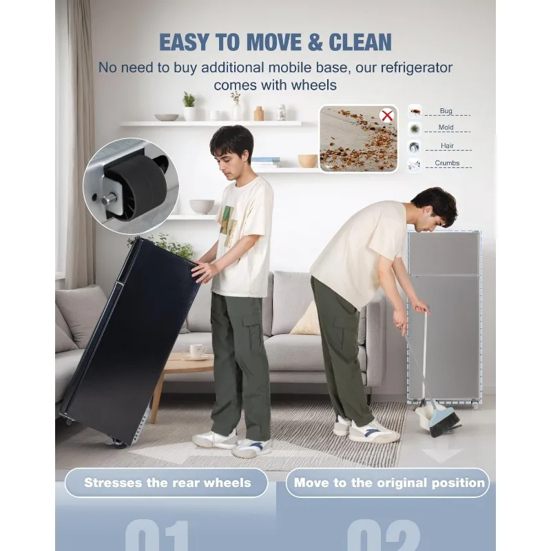 Double Door Refrigerator with Freezer, 4.5 Cu.Ft, Small Fridge with Freezer, 7 Settings Temperature Adjustable,Mini Refrigerator 6 Double Door Refrigerator with Freezer, 4.5 Cu.Ft, Small Fridge with Freezer, 7 Settings Temperature Adjustable,Mini Refrigerator 6