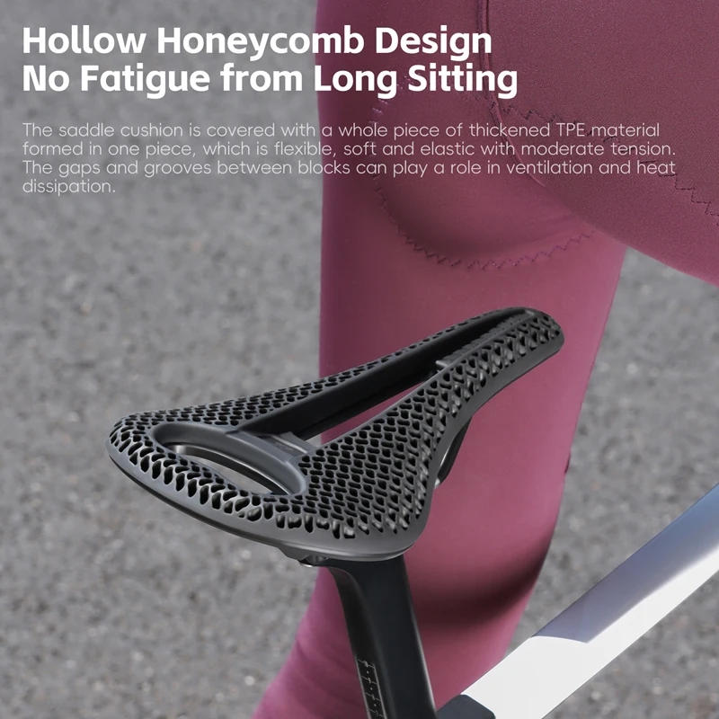 Enhanced Bicycle Saddle - 3D Honeycomb Hollow Design, Breathable & Comfortable with Shock Absorption for All-Terrain Riding