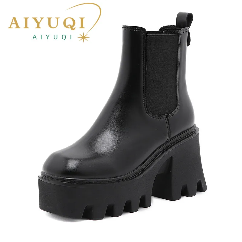 

AIYUQI Women's Spring Ankle Boots Platform 2023 New Fashion High-heel Chelsea Boots Women British Style Ladies Marton Boots