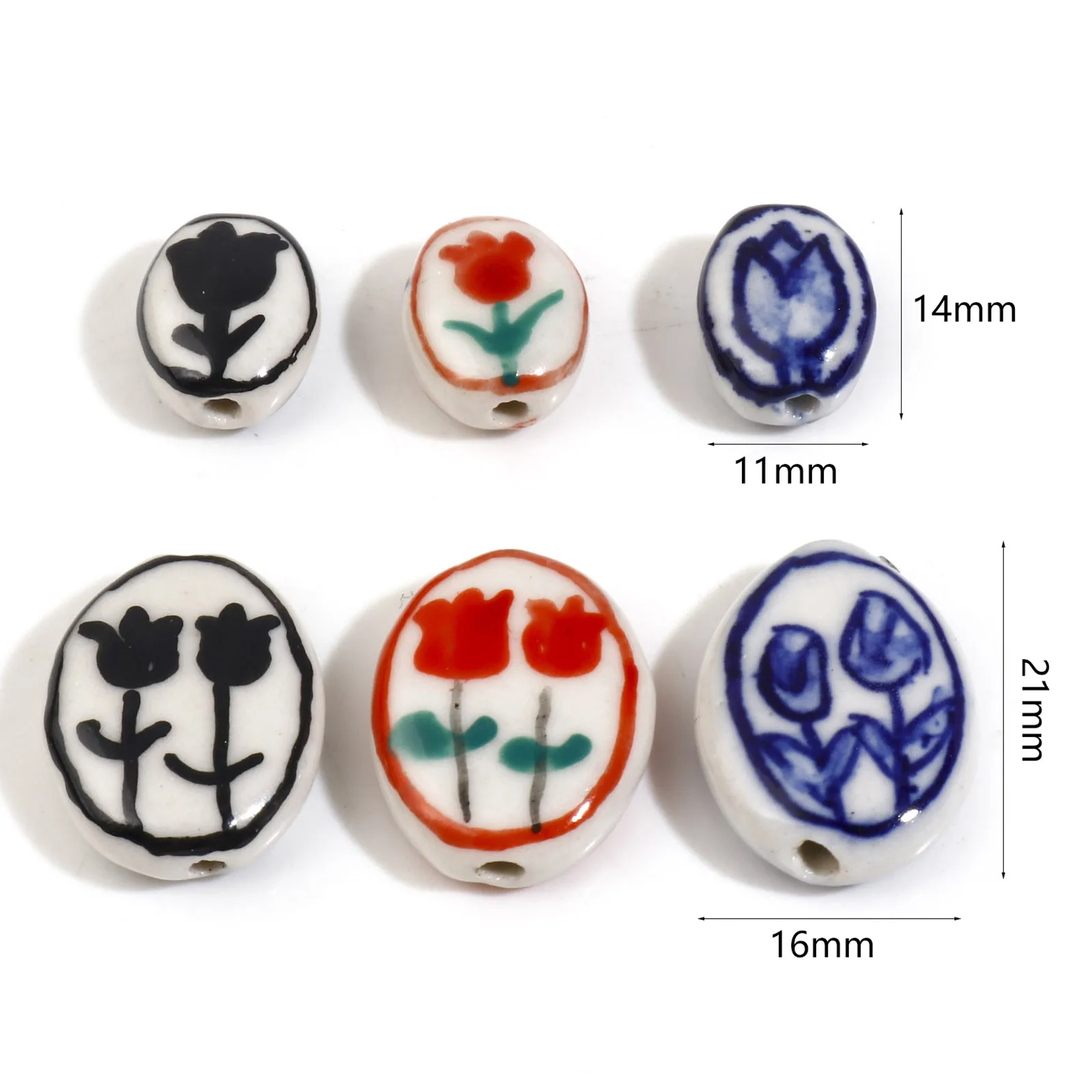 Ceramic Tulip Flower Pattern Multicolor Bead Set