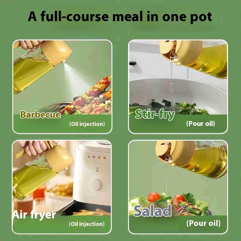 Two in one spray pour food grade olive oil spray bottle glass bottle dispenser, suitable for barbecue baking and cooking