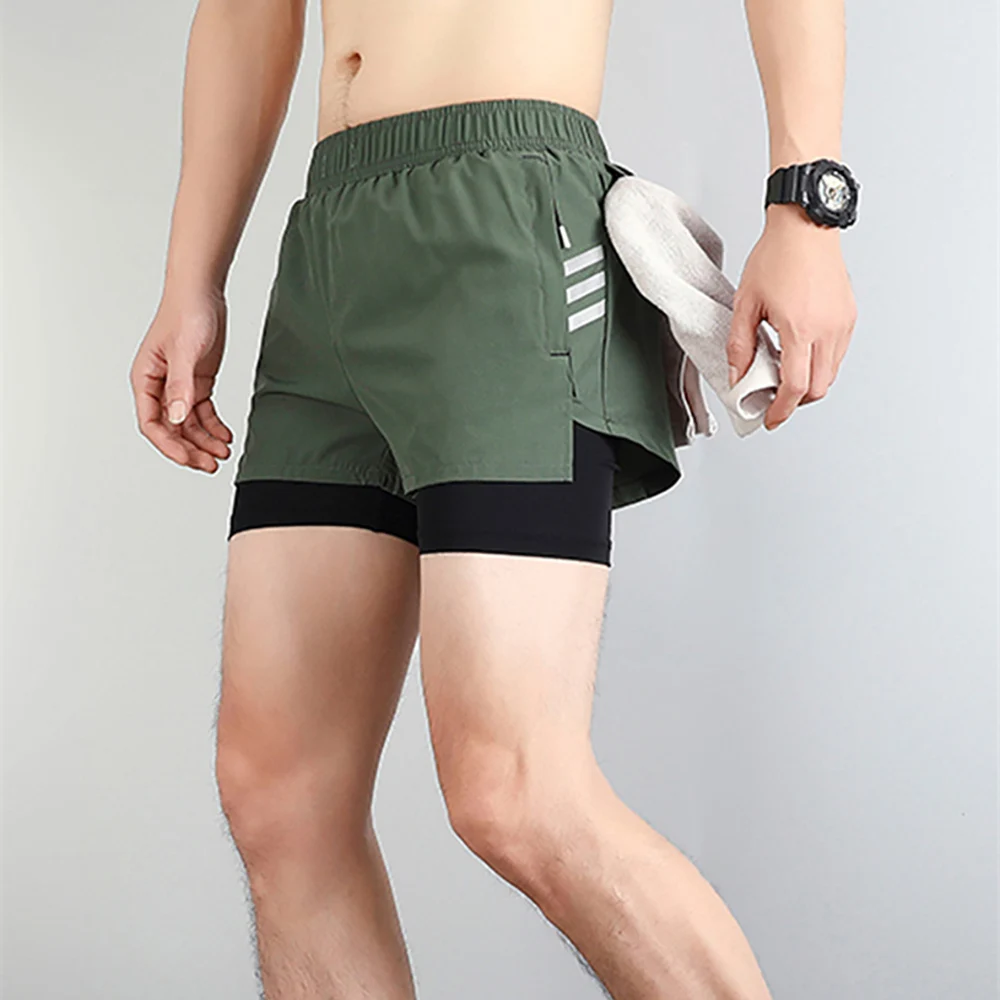 Marathon Running Shorts Men 2 In 1 Quick Dry Workout Training Fitness Jogging Multi-Pocket Man Gym Sport Shorts