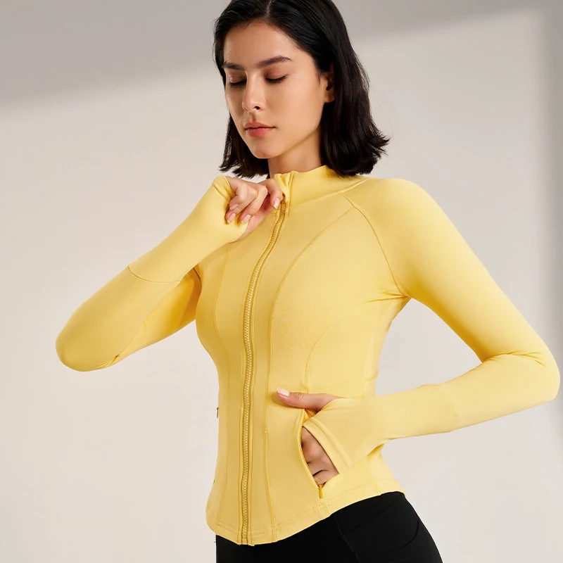 Women's Sport Jackets Zipper Slim Yoga Coat Quick Dry Running Jacket Elastic Long Sleeve Thumb Hole Gym Fitness Top sports jacket yoga jacket