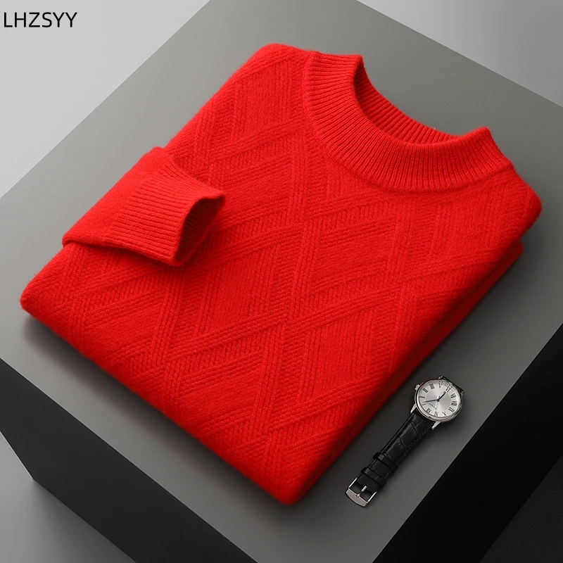 LHZSYY Men's 100%Cashmere Sweater Winter Half-Neck Thicken Pullovers Youth Casual Tops Diamond Knit Base Shirt Large Size Jacket 3