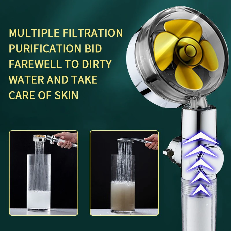 Shower Head Propeller Shower Head Water Saving Flow 360 Degrees Rotating With Fan ABS Rain High Pressure spray Nozzle