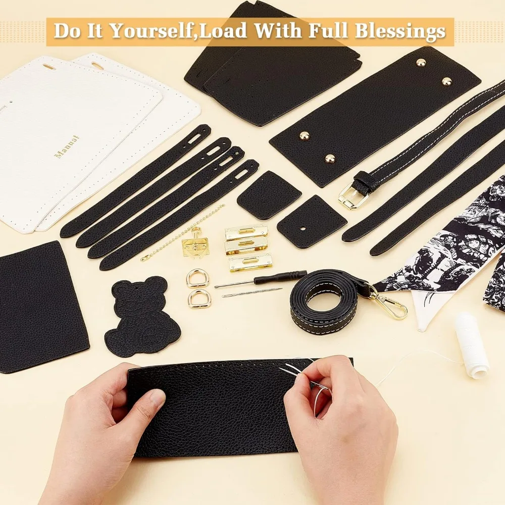 DIY Leather Handbag Making Kit White PU Leather Craft Sewing Bag Material Knitting Crochet Bag Making Sets 30pcs leather handbag making kit