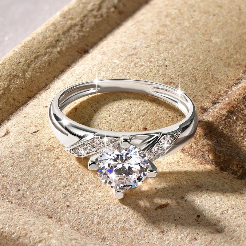 Rrjzz 14K Vergoldeter CZ Labor-Diamant Versprechen-Ring 7mm Rundschliff Kubischer Zirkonia Hochzeits-Verlobungsringe für Frauen – Detail 17
