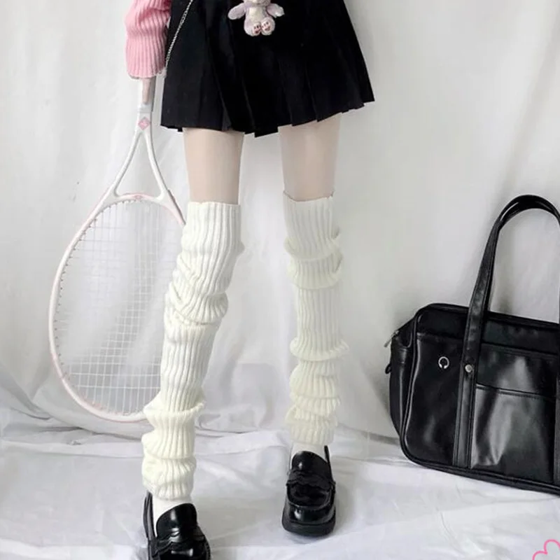 

JK Japanese Over Uniform 70cm Knee Leg Warmers Korean Lolita Winter Girl Women Knit Boot Socks Pile Up Socks Foot Warming Cover