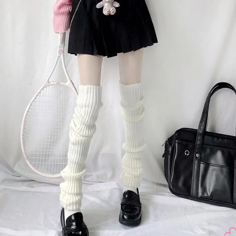Jk Japanese Over Uniform 70Cm Scaldamuscoli Al Ginocchio Coreano Lolita Winter Girl Women Knit Boot Socks Pile Up Socks Foot Warming Cover