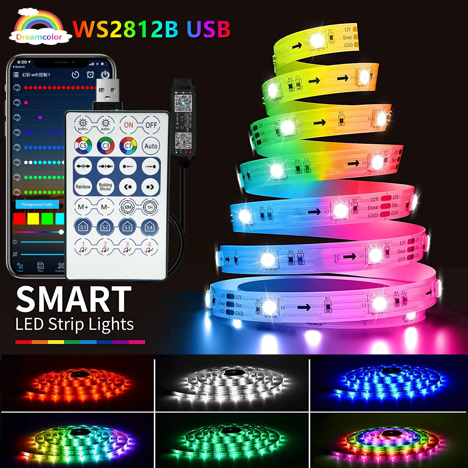 Светодиодная лента RGB 5050 RGBIC WS2812B Bluetooth USB 5 в пост. Тока 1-30 м |