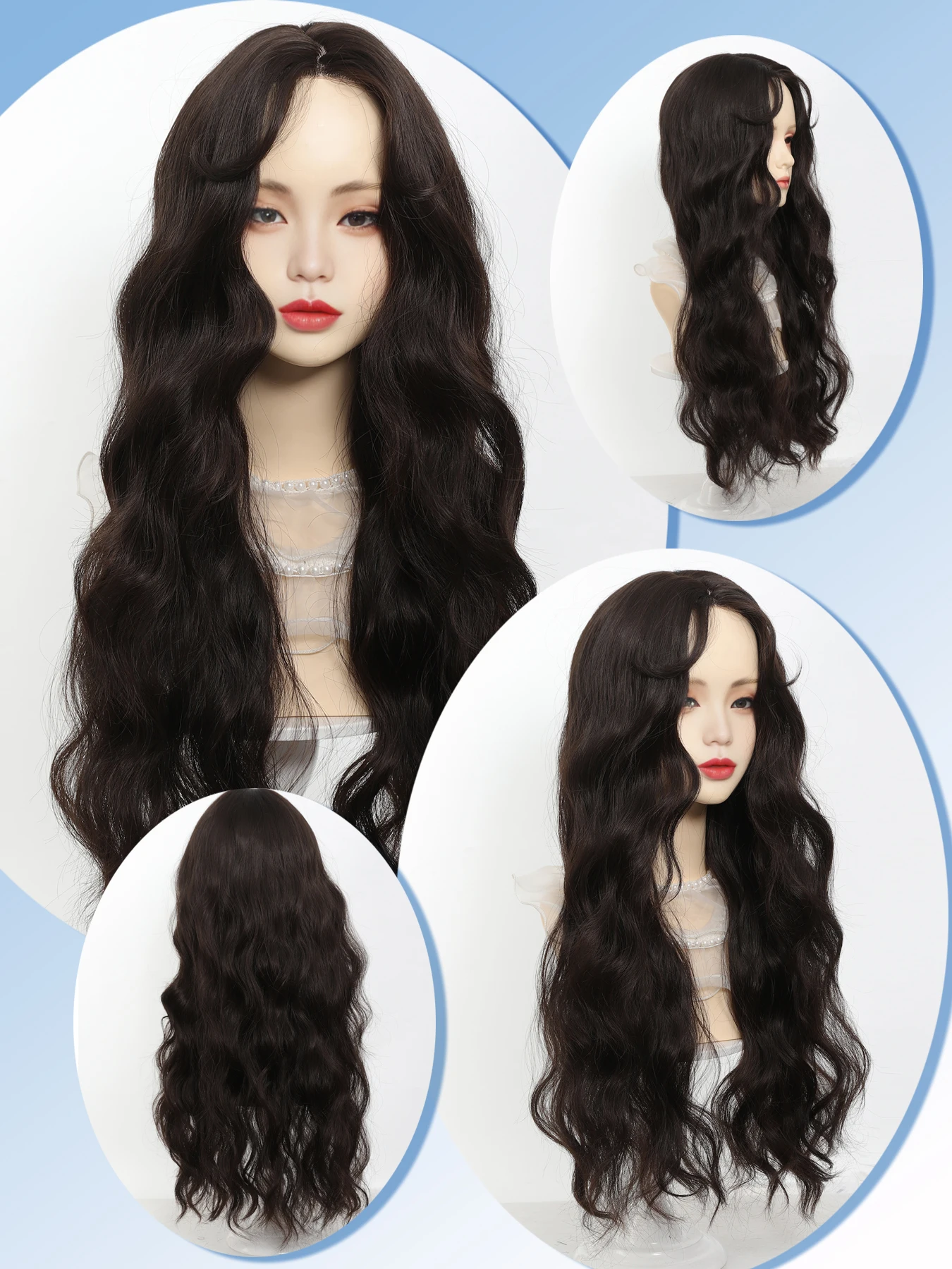 XIYUE Long Synthetic Front Lace Hair Brown Black Lace Wigs for Black Women Natural Wavy Layered Middle Part for Christmas Party