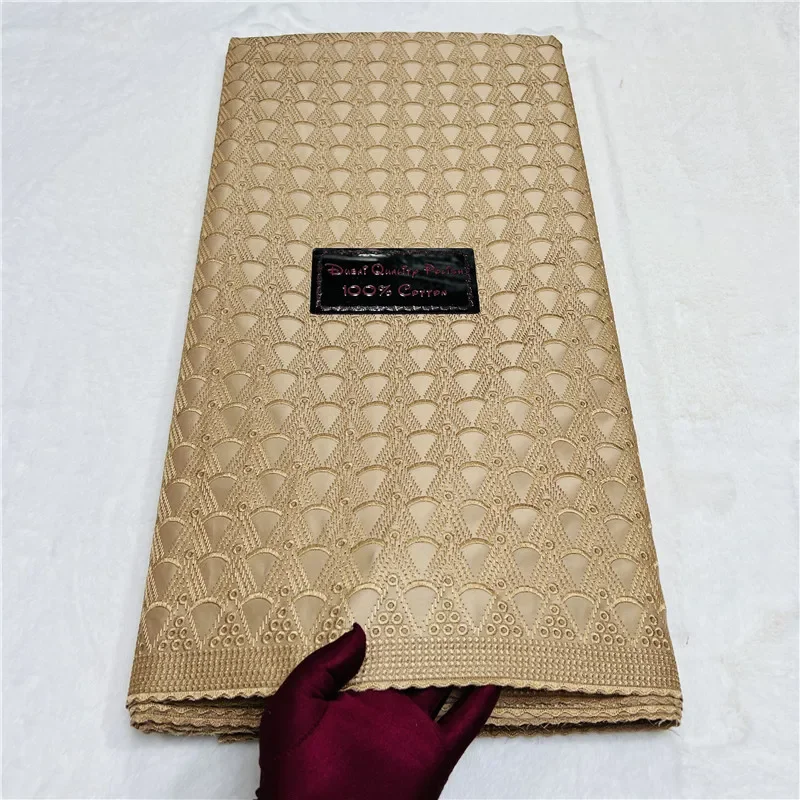 

5 Yards Nigerian 100% Cotton Polish Satin Embroidery Fabric High Quality Swiss Voile Lace Material For Men Dubai Style YL011802