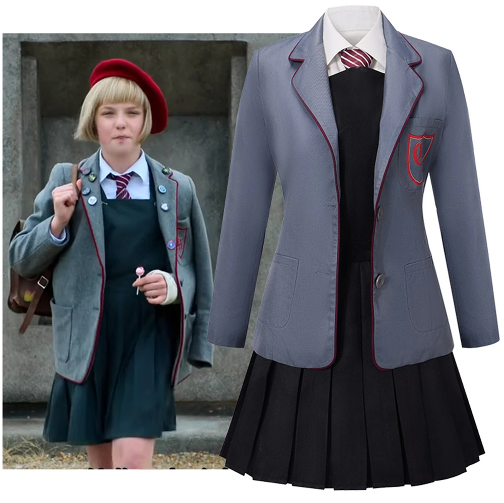thumbnail image 1 of Disfraz de Matilda el musical para niñas, disfraz gris, uniforme escolar, falda, corbata, traje de fiesta de Halloween, traje para mujer, 1 of 4