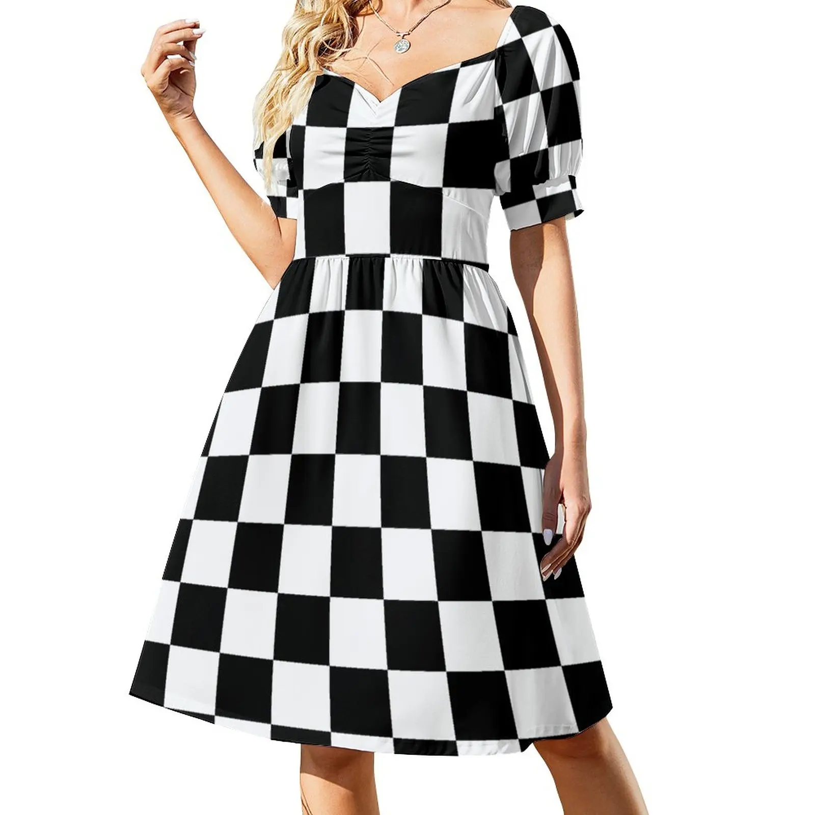

Black and White Squares - Checkered Flag Dress Party dresses for women Women's summer long dress
