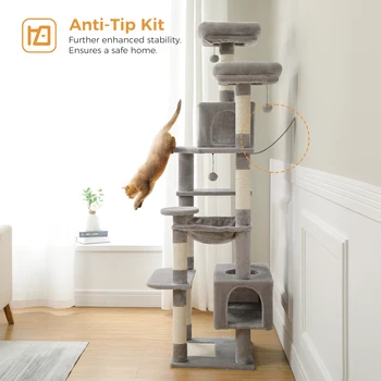 184cm Large Cat Tree and Tower for Indoor Cats With Sisal-Covered Scratching Posts Spacious Hammock Padded Perches and Condos 2