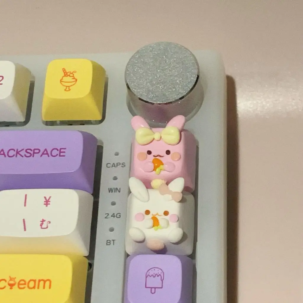 

Customize Cute Rabbit Resin Keycaps White Pink ESC OEM Key Caps for Mechanical Gaming Keyboards Cross Axis Switch