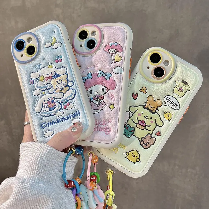 

Sanrio Iphone Case Circular Hole Dermatoglyph Mymelody Cinnamoroll for Iphone 14/13/12/11 Series Kawaii Fall Protection Shell
